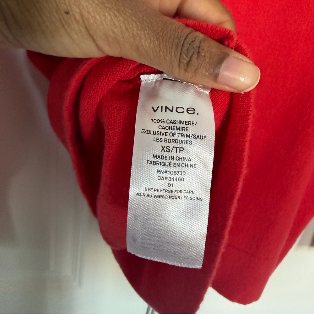Vince Cashmere Pleated Sleeve Crew Sweater Poppy Orange Red - Picture 7 of 9